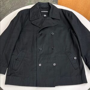 John Varvatos black cotton double breasted coat button up jacket with pockets M